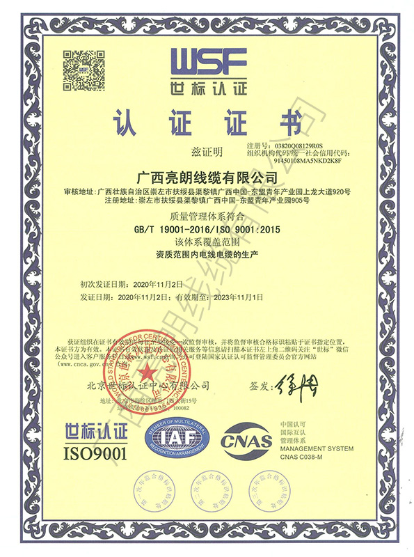 ISO质量管理体系认证证书中文版